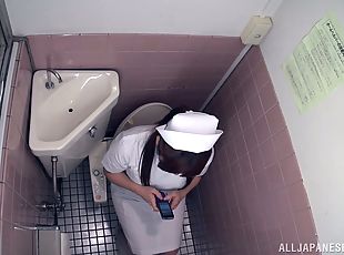 Japanese Nurse With Hairy Pussy Masturbating In The Hospital Toilet
