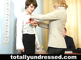 Perverted job interview for youthful secretary